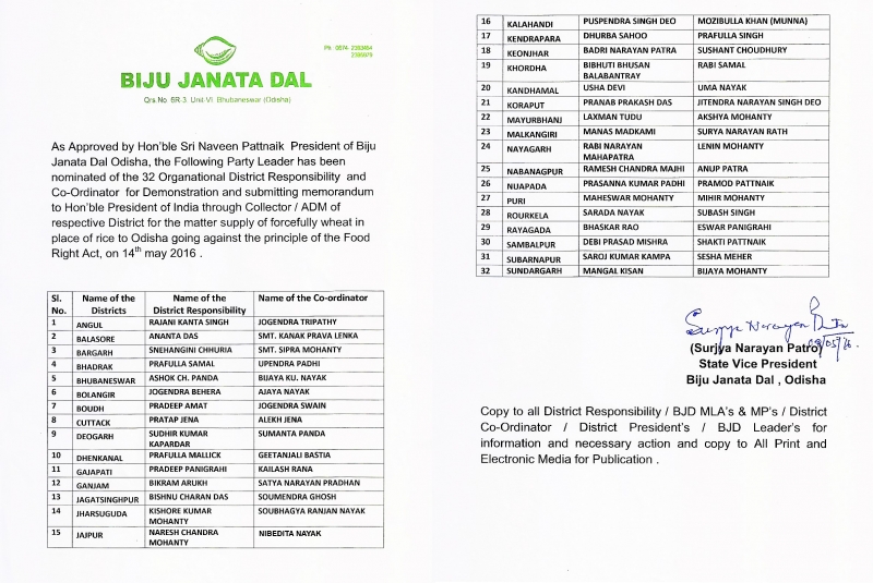 List of party leaders & coordinators for agitation against centre on 14 May