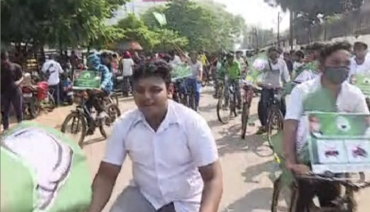BJD Holds Cycle Rally to Protest against Fuel Price Hike